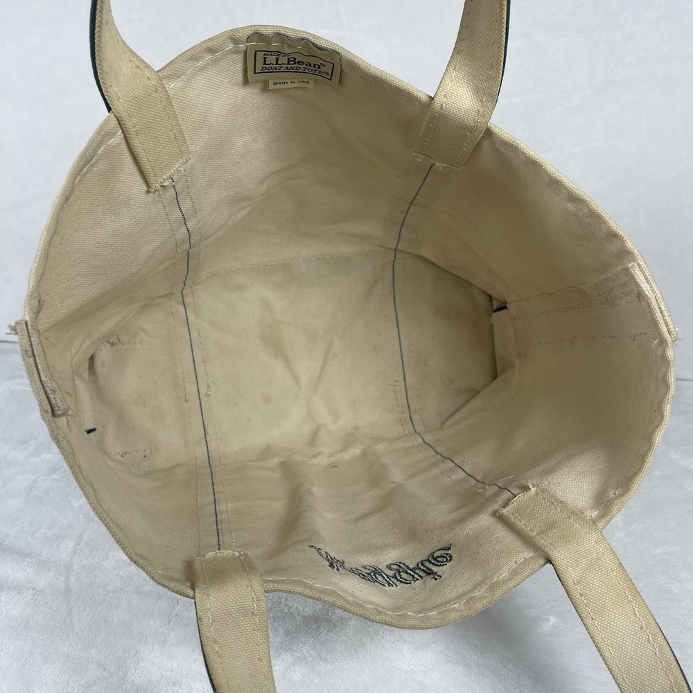 Vintage L.L.Bean Boat and Tote Canvas Bag Beige Green Dog Embroidery Made In USA - Picture 8 of 8